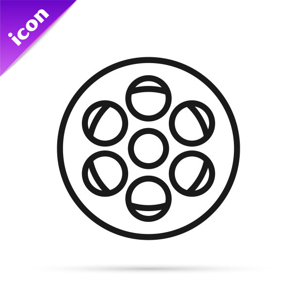 黑色线胶片卷轴图标孤立在白色上图片下载