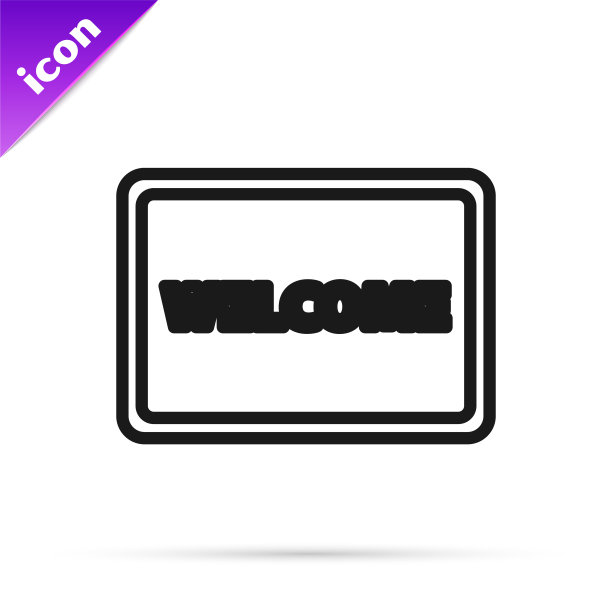 带文字欢迎图标的黑线门垫图片下载