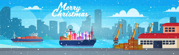 装有礼品盒的集装箱货船图片下载