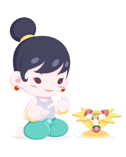 可爱的卡通风格的泰国女孩制作花花环图片下载