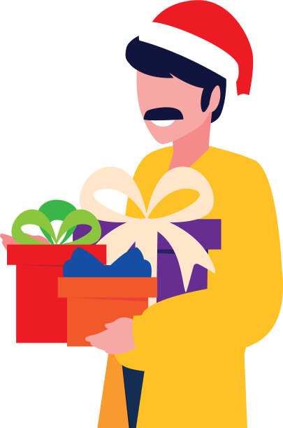 白底上放着礼盒的男人图片下载