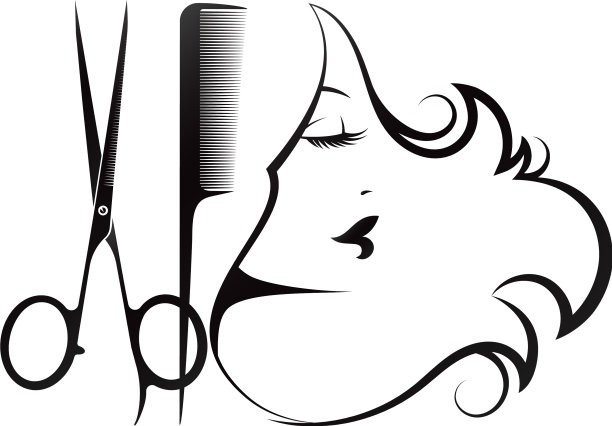 女孩剪影剪刀和梳子图片下载