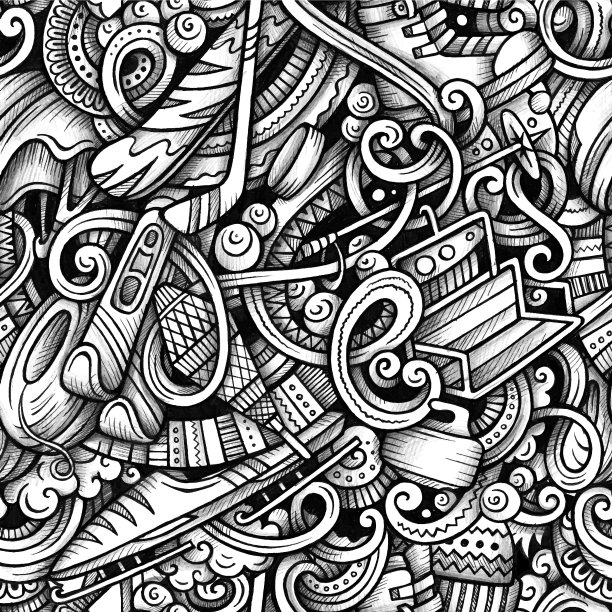 冬季运动手绘无缝涂鸦图片下载