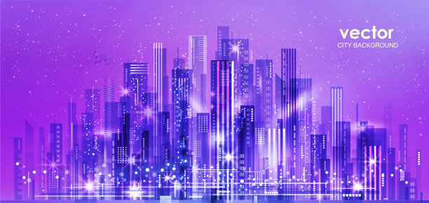 霓虹灯闪烁的夜间城市素材图片