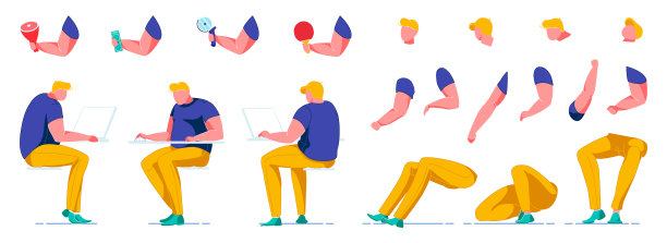 胖子构造师和电脑一起在桌子旁工作图片下载