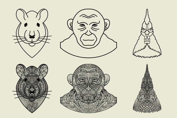 装饰性民族图案的头动物设置图片下载