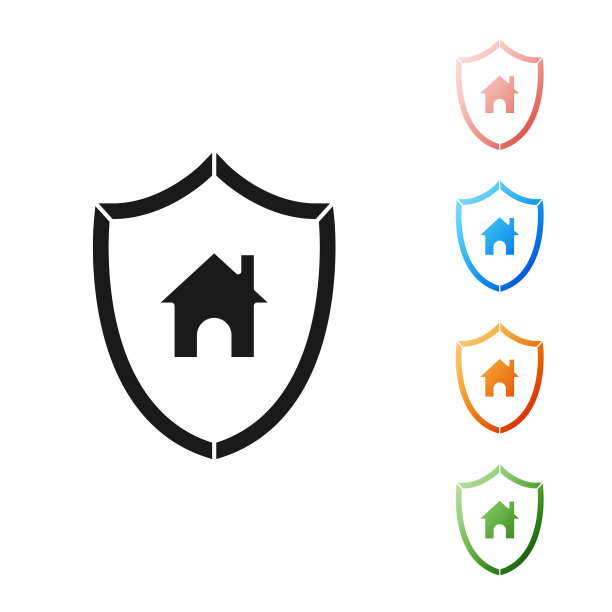 黑色的房子和盾牌图标隔离在白色图片下载