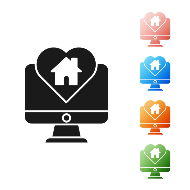 黑色的电脑显示器，心形的房子图片下载