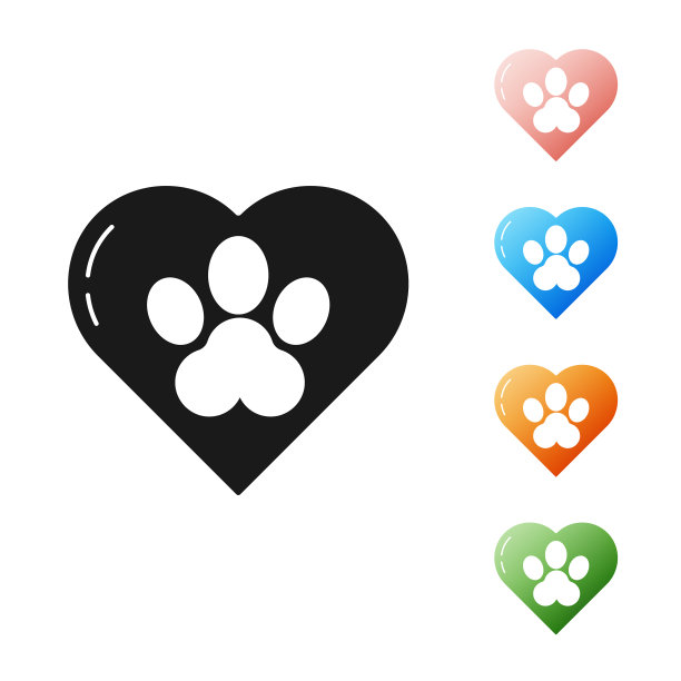 黑心与动物足迹图标隔离图片下载