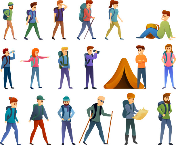 徒步图标设置卡通风格图片下载