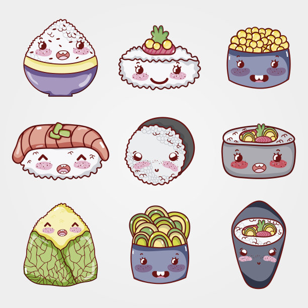 卡哇伊亚洲寿司卡通套装图片下载