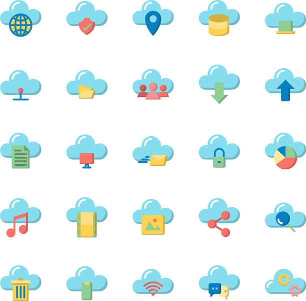 云计算平面图标集图片下载