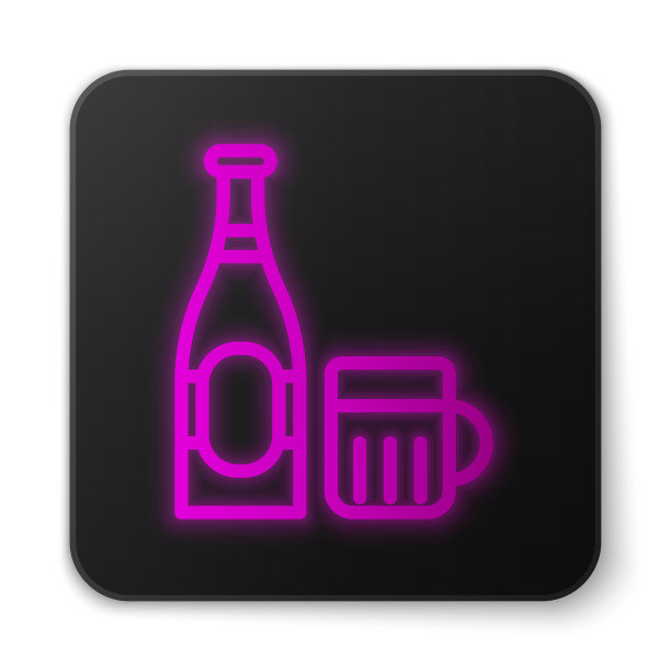 发光的霓虹灯线啤酒瓶和玻璃图标图片下载