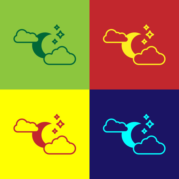 彩云与月亮和星星的图标孤立图片下载