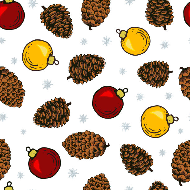 无缝模式与圣诞球和锥形图片下载