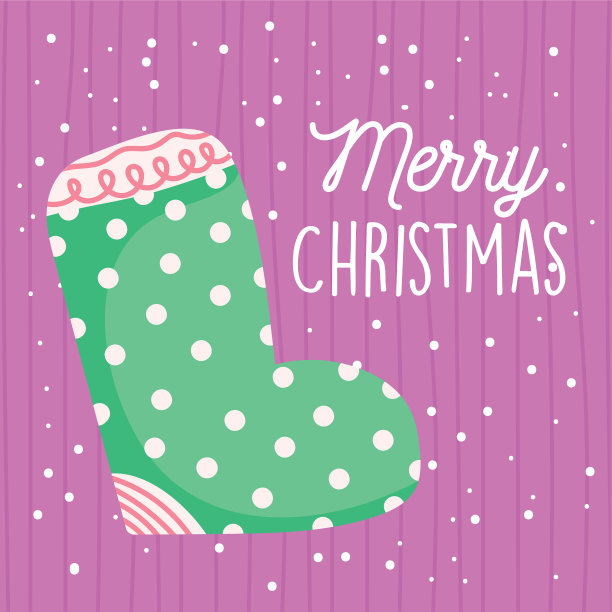 圣诞快乐，点缀着绿袜子雪图片下载