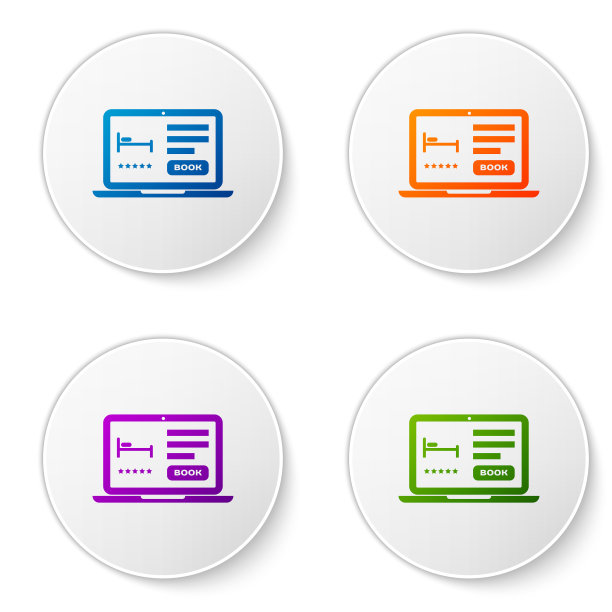 彩色在线酒店预订图标孤立在白色图片下载