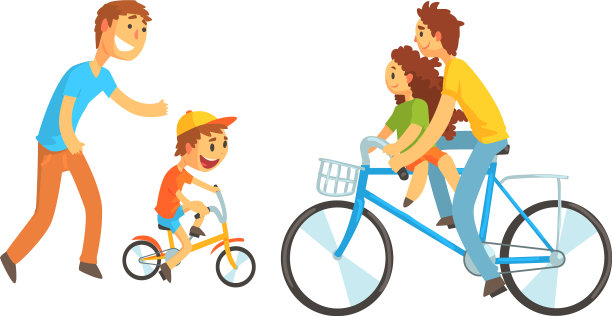 父母和孩子骑自行车图片下载