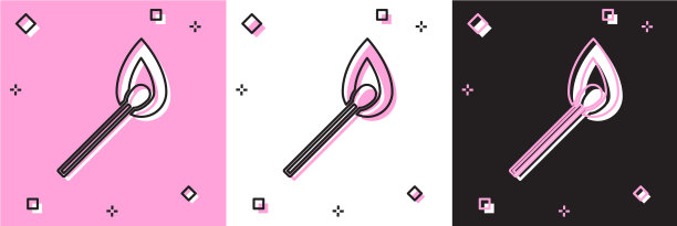 设置燃烧火柴与火图标隔离在粉红色图片下载