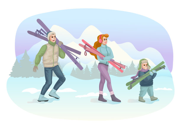 快乐家庭滑雪冬季运动图片下载