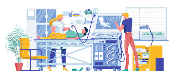 孕妇在做超声波检查卡通图片下载