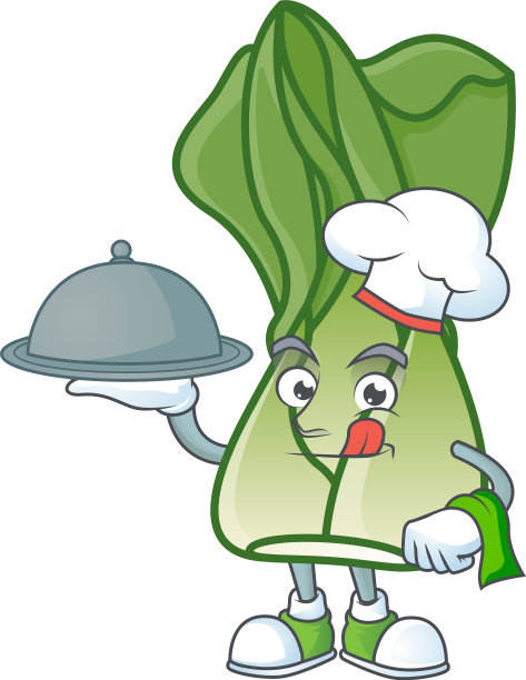 可爱的白菜作为一个厨师与帽子和托盘卡通图片下载