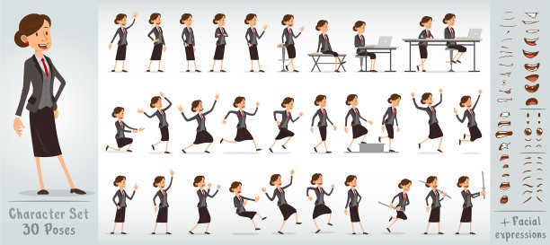 卡通商业女孩角色大设置图片下载