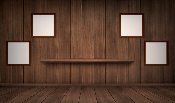 有架子和框架的室内木质房间图片下载