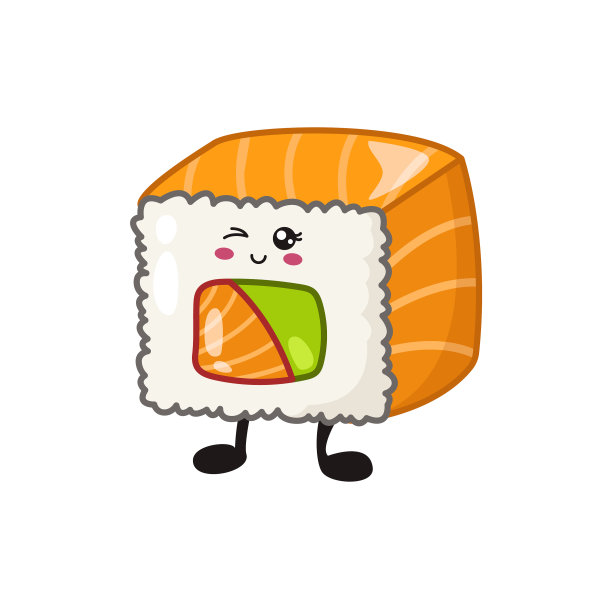 可爱寿司卷生鱼片-孤立单图片下载