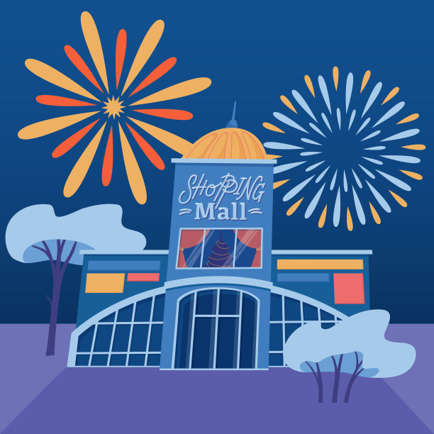 购物中心装饰假日和烟花图片下载
