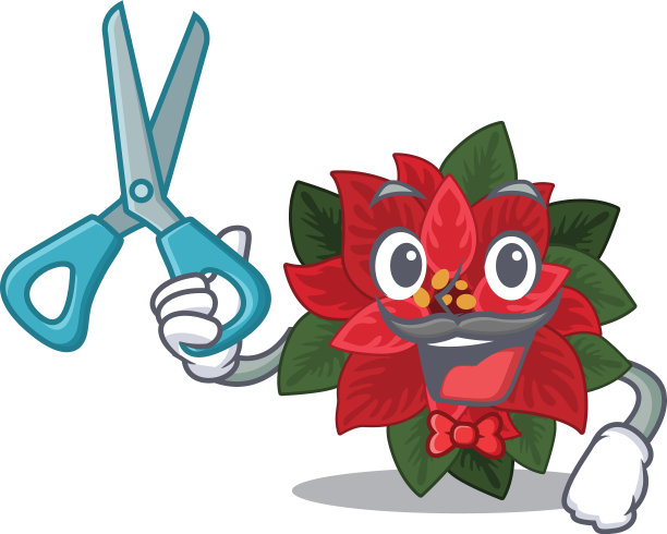 快乐的卡通花红一品红为理发师造型图片下载