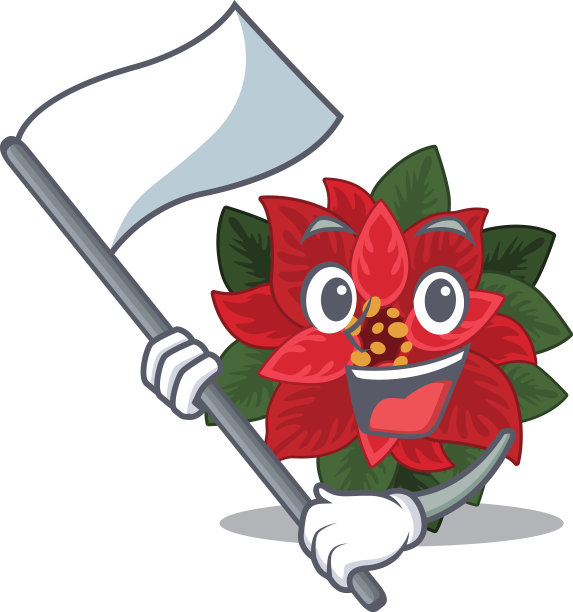 手持旗帜的圣诞花吉祥物图片下载