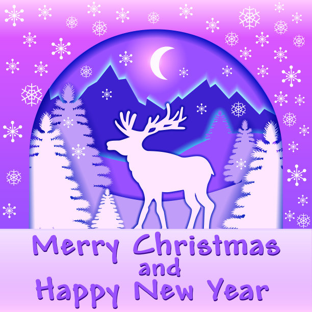 一张明亮的圣诞卡，上面有一只鹿在森林里图片下载