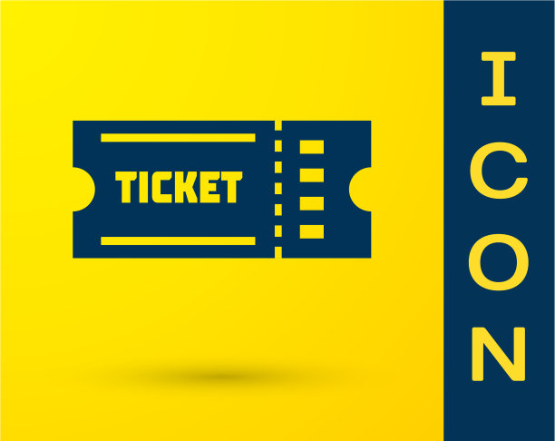 蓝色票图标孤立在黄色背景图片下载