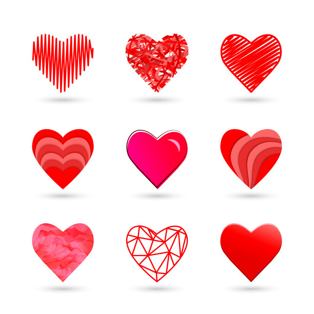 心形图标设置在红色和各种风格图片下载