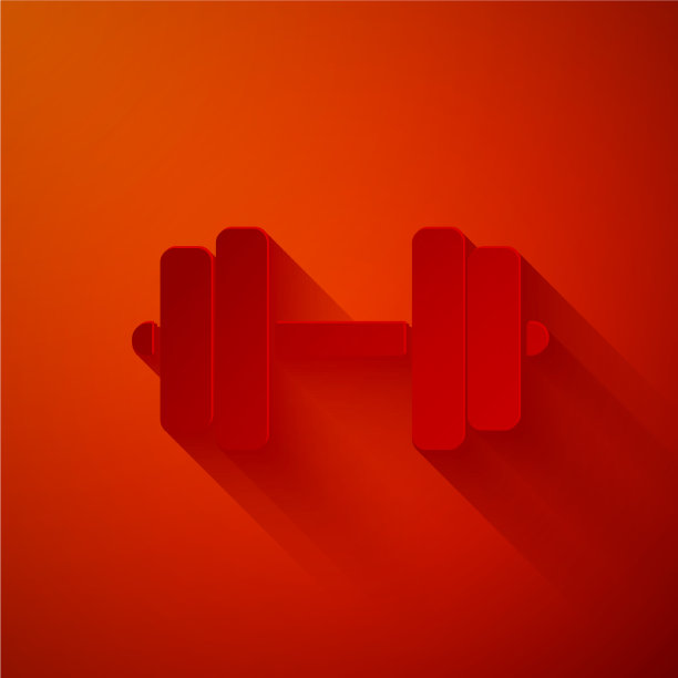 剪纸哑铃图标孤立在红色背景图片下载