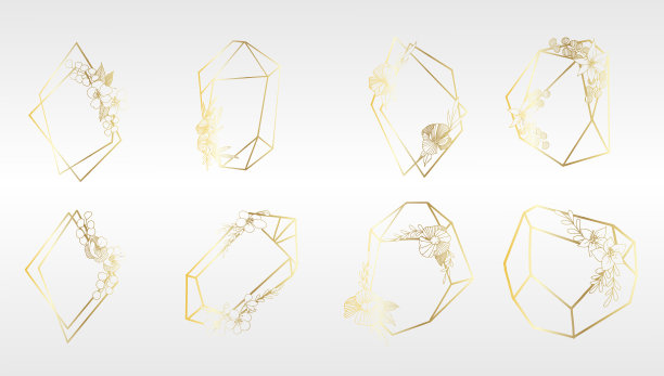 集豪华的金色水晶形状在一个图片下载