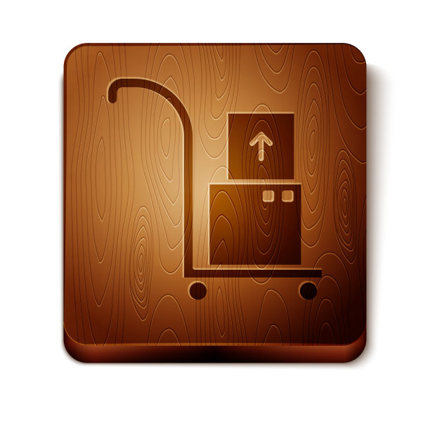 棕色手推车和箱子图标孤立在白色上图片下载