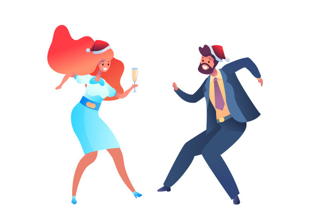 戴着圣诞帽的办公室男男女女图片下载