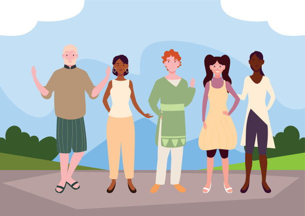 用背景景观将人们分组图片下载