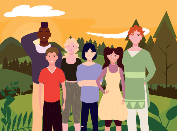 用背景景观将人们分组图片下载