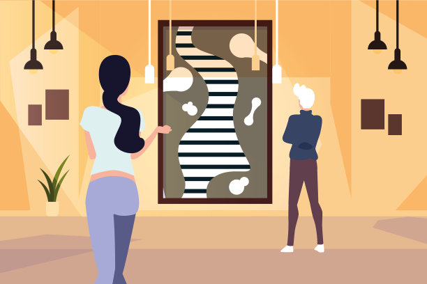 当代艺术画廊里的一对情侣图片下载