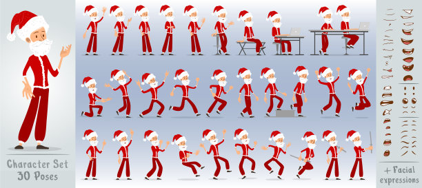 卡通扁平圣诞老人男孩角色集图片下载