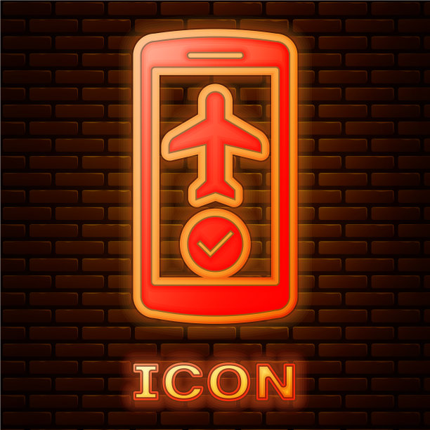 发光的霓虹灯飞行模式在手机图标图片下载