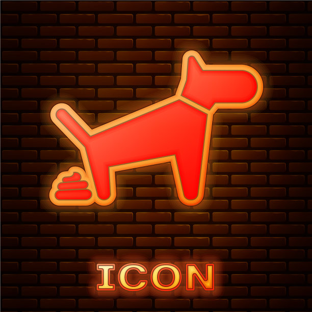 霓虹灯狗大便图标孤立在砖块上图片下载