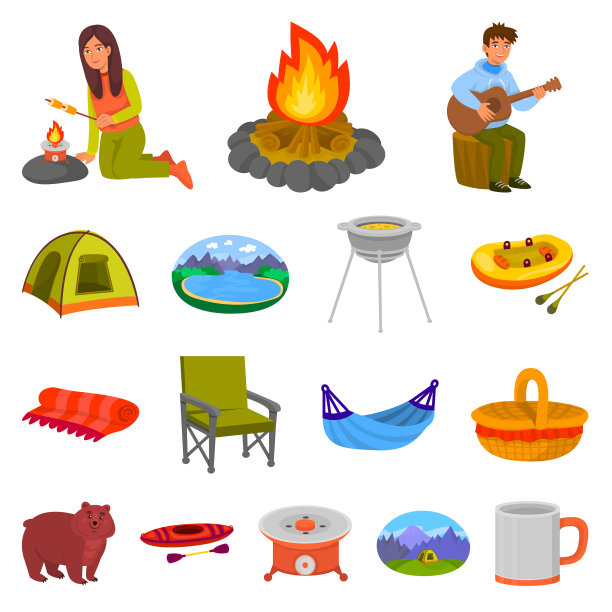 野餐和自然图标集图片下载