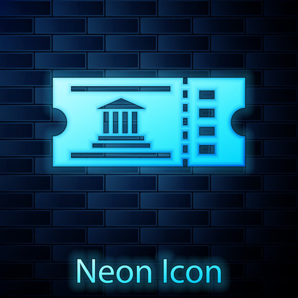 霓虹灯博物馆门票图标孤立在砖块上图片下载