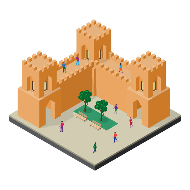 城市景观在等距视图堡垒墙图片下载