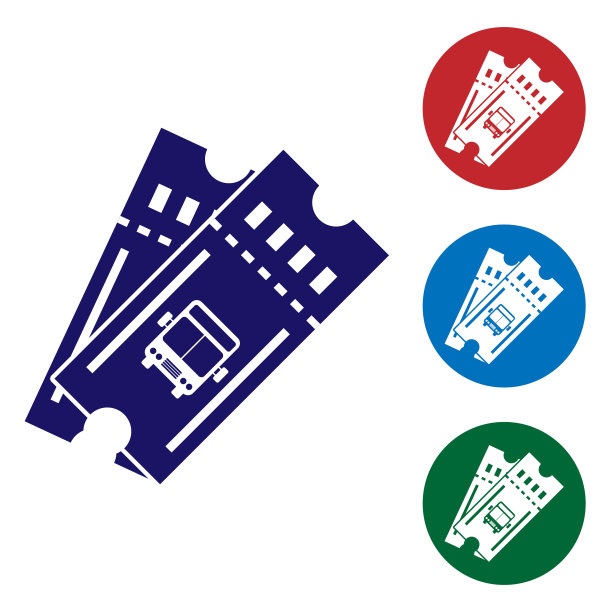 蓝色巴士票图标孤立在白色背景图片下载