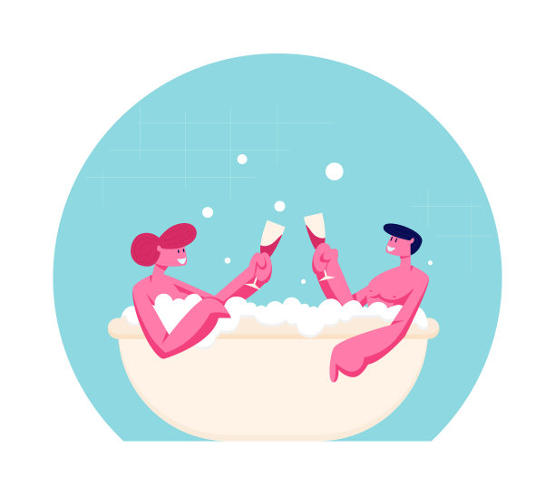 一对年轻男女坐在浴缸里图片下载